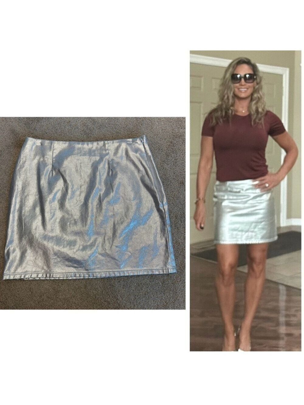 Joe fresh metallic silver denim miniskirt Sz 4 shiny party Vegas clubwear NWOT